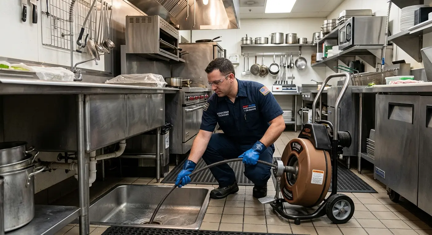Commercial drain cleaning service in a restaurant kitchen in Waipio Acres